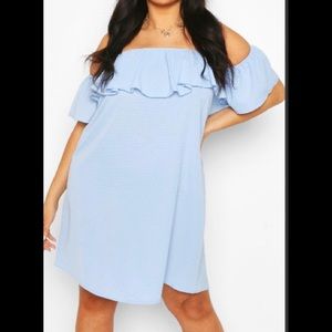 Boohoo off the shoulder dress on baby blue size US 14